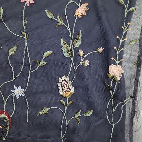 Lucky Brand -258 Grey Embroidered Sheer Floral 3/4 Sleeve Evening Blouse Size S - Picture 6 of 11